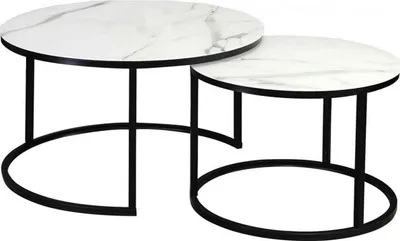 Produktbild von 2er-Set Couchtisch Atlanta C Wohnzimmertisch 80x80cm 60x60cm Marmor weiß schwarz
