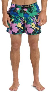 Image de Quiksilver - Short de bain imprimé Everyday Volley, 15 pouces, couleur bleu marine foncé, motif floral. Taille : L