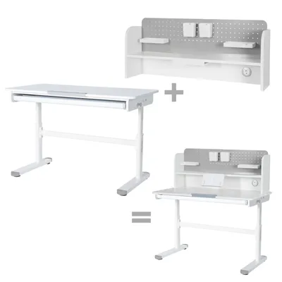 Obrázok produktu pre Stôl pre deti Smart Grow s zásuvkou – pracovná doska 110x60 cm – od 6 rokov – výškovo nastaviteľný 62-78 cm – s príborníkom – biela farba