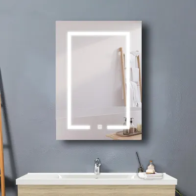 Produktbild von LED Spiegelschrank 50x70cm mit 3 Lichtfarbe Dimmbar Rasier-Steckdose Touch/Wandschalter Beschlagfrei Weiß Matt