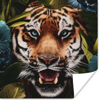 Produktbild von MuchoWow® Poster Tiger - Dschungel - Blumen 30x30 cm - Wandposter - Printing