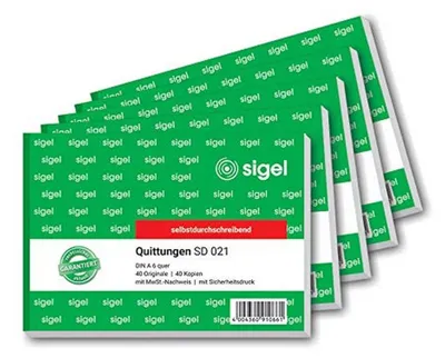 Produktbild von SIGEL Quittungsblock A6 quer selbstdurchschreibend 2x40 Blatt 5 Stück