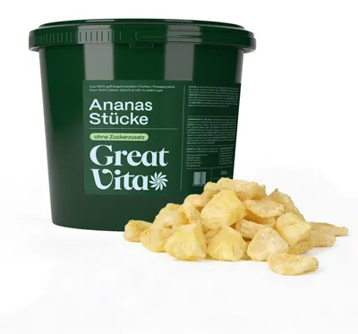 Produktbild von GreatVita getrocknete Ananas 500g | gefriergetrocknete Ananasstücke, ohne Zuckerzusatz