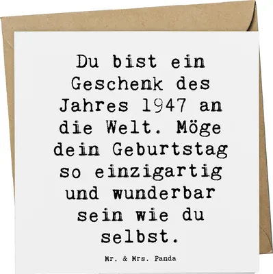 Produktbild von Mr. & Mrs. Panda Grußkarte Spruch 1947 Geburtstag - Weiß - Geschenk, anlasskarte, Glückwunsch, Jubiläum, Jahrestag, Geburtstagsgeschenk, besondere Geburtstagswünsche