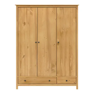 Produktbild von Möbilia Kleiderschrank Kiefer Massivholz – Honigfarben gewachst – 3 Türen, 2 Schubladen – 144 x 58 x 190 cm