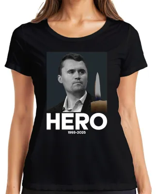 Productafbeelding van Charlie Kirk "Hero Ruhe in Frieden" T-shirt, zwart, maat L. (Republikeins adviseur, herenmodel)