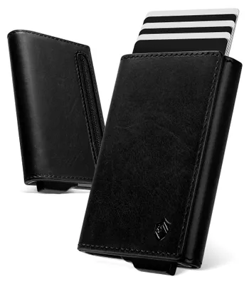 Produktbild von Herren Geldbörse aus Vintage Leder mit Münzfach und RFID-Schutz, magnetischer Verschluss, Slim Wallet für bis zu 10 Kreditkarten, ID-Fenster, Schwarz