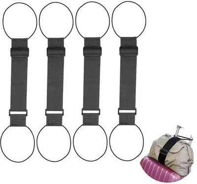 Produktbild von 4 Stück Stiefelriemen, elastische, Reisezubehör, schwarz, elastisch und verstellbar, für Koffer, Rucksäcke und Taschen