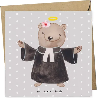 Produktbild von Mr. & Mrs. Panda Glückwunschkarte Pastorin Herz - Grau Pastell - Geschenk, anlasskarte, Theologin, Kirche, doppelkarte, Grußkarte, Klappkarte, faltkarte