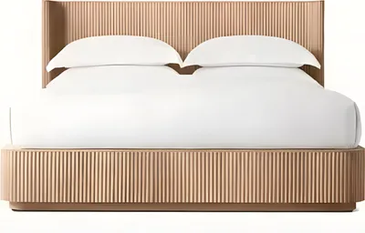 Produktbild von Doppelbett 180x200cm Holz Betten gerippter Kopfteil Luxus Schlafzimmer