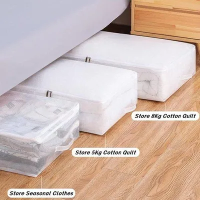 Produktbild von 2 Stück faltbare Unterbettbehälter, weiß, transparent, Behälter mit Sichtfenster, faltbarer Organizer, Unterbett oder Schrank, 80 x 47 x 15 cm