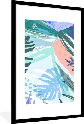 Produktbild von MuchoWow® Gerahmtes Poster Sommer - Laub - Blau - Grün 60x90 cm - Poster mit Schwarzem Bilderrahmen Wandposter Rahmen Foto Bilder - Dekoration - Wandposter Wohnzimmer - Hochwertig