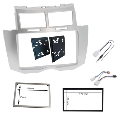2-DIN Radioblende für Toyota Yaris 2005-2011, Silber-Grau