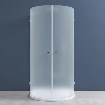 Image de doporro Cabine de Douche Ronde 100x100cm Opaque Paroi de Douche Montage Réversible 1/2 Cercle avec Receveur et Bonde Ravenna03VS