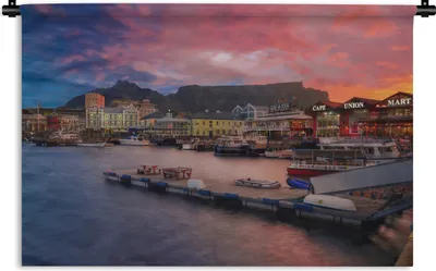 Produktbild von MuchoWow® Wandteppich Wandbehang Feuriger Sonnenuntergang hinter dem Tafelberg und über Kapstadt 120x80 cm Tapisserie Dekoration Wandtuch - Wanddekorationen - Wandtücher