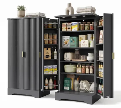 Produktbild von FurnitureR Küchenhochschrank, hoher Küchenschrank 60,5 x 40 x 120 cm, Schwarz, M