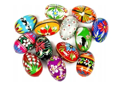 Image de Oeufs de Pâques peints - grands oeufs en bois XL POLNIQUES - 7 pièces - cadeau de Pâques - oeufs de Pâques en bois peints à la main