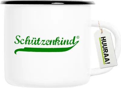 Produktbild von Huuraa Emaille Tasse Schützenkind Vintage 300ml Vintage Campingbecher Geschenkidee