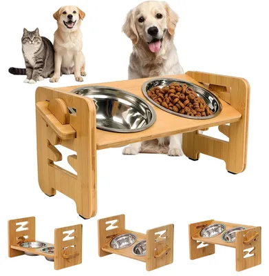 Produktbild von Erhöhter Futternapf für Hunde mit 2 Edelstahlschalen