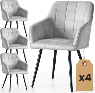Produktbild von 4er Set Polsterstühle mit quadratischen Ziernähten LUXANO Grau mit schwarzen Beinen