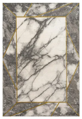 Produktbild von Teppich Wohnzimmer Kurzflor Marmor Design Bordüre Geometrisch Grau Gold Grösse 80x150 cm