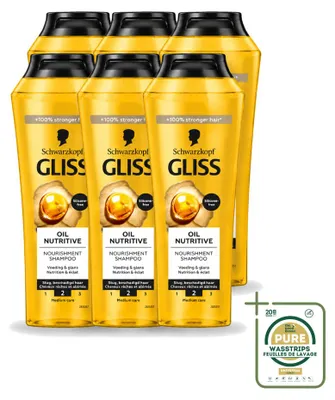 Productafbeelding van 6 x Schwarzkopf Gliss Oil Nutritieve Shampoo voor droog haar - 250 ml - Voordeelverpakking - 6 stuks