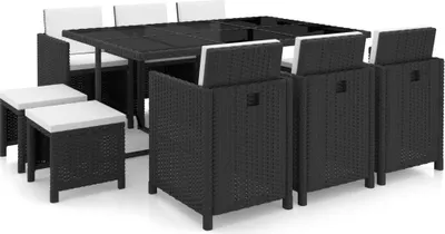 Produktbild von 11-tlg. Garten-Essgruppe mit Auflagen Poly Rattan Schwarz