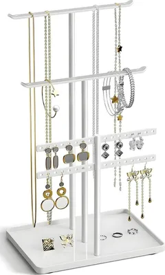 Obrázek produktu pro Organizér na šperky 4 úrovně bílý 32 cm velký - cestovní držák na náhrdelník, náramek, náušnice - dekorační doplňky