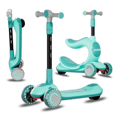Produktbild von Habib Kinderroller 3-Rad mit LED Licht | Klappbar & Höhenverstellbar: Grün