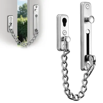 Produktbild von Sicherheitskette – Türkette aus Edelstahl – Türschloss-Sicherheitskette – Langlebig – Geeignet für Schiebetüren und Fenster – Silber
