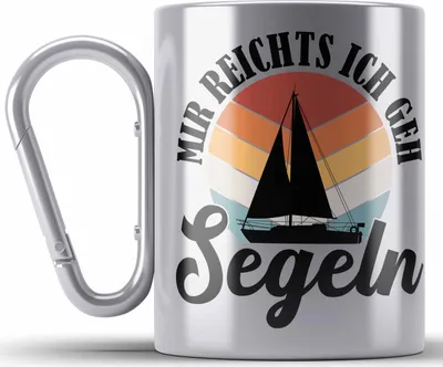 Produktbild von Trendation - Mir Reichts Ich Geh Segeln Edelstahl Tasse Karabiner Geschenk Männer Frauen Segler Segelboot Geschenkidee Katamaran (Silber)