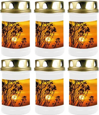 Produktbild von Grabkerze Weiß 6er Pack, Brenndauer: 48 Stunden ( je Kerze ), Motiv: Sonnenuntergang