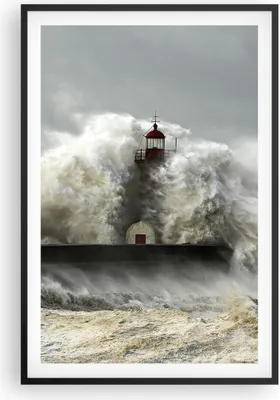 Produktbild von Gerahmtes Poster - Schwarzer Rahmen - Leuchtturm Ozean Sturm - 61x91,5 cm - Wand Bild - Wanddeko - Wandbilder - Kunstposter - Wandposter - Bilderrahmen - Bilder - Kunstdruck - Wandbild P2BPA61x91-2442