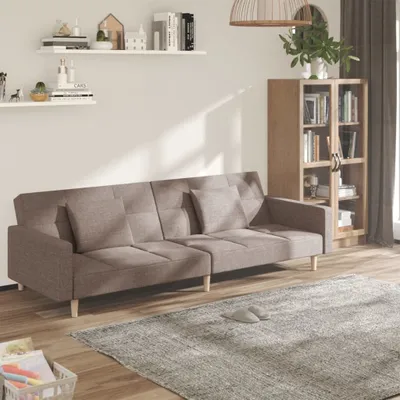 Image de Canapé convertible 2 places avec 2 coussins, tissu taupe