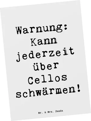 Produktbild von Mr. & Mrs. Panda Postkarte Spruch Cello Schwärmerei - Weiß - Geschenk, Musikinstrument, Klassische Musik, Musiker, Postkarten, Grußkarte, Instrument, Kammermusik, Lernen