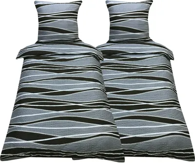Produktbild von Bettwäsche 135x200 Seersucker Mikrofaser Bettbezug Grau Schwarz Braun Welle, 4 tlg
