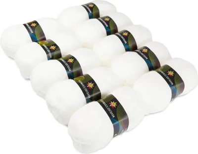 Produktbild von PSYWORK 10er-Pack 50g Schwarzlicht Wolle Neon | Weiß | Strickgarn aus 100% Polyacryl | zum Häkeln & Stricken | fluoreszierend leuchtend | UV-aktiv | DIY | Basteln | StringArt