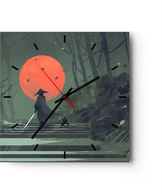 Produktbild von Wanduhr - Quadrat - Glasuhr - Krieger Schwert - 30x30cm - Schleichendes Uhrwerk - Lautlos - zum Aufhängen bereit - Dekoration Modern - Wanddekoration aus Glas - C3AC30x30-3878