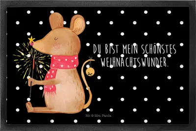 Produktbild von Mr. & Mrs. Panda Schmutzmatte Maus Weihnachten 60 x 90 cm - Schwarz - Geschenk, Weihnachtswunder, Frohe, Bodenvorleger, Fussmatte, Weihnachtsmotiv, Schmutzfangmatte
