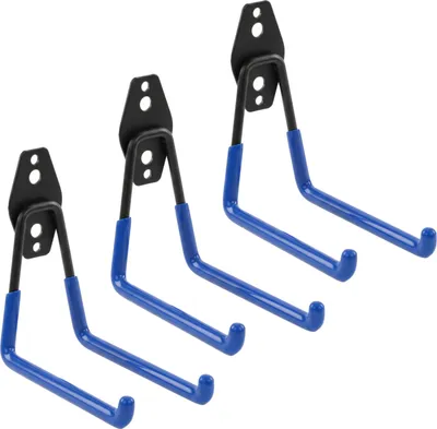 Produktbild von Set 3 Stck. Wandhaken von BOTLE, Werkzeughaken, für Elektrowerkzeuge, "Geradeförmig" 13cm, stabil mit PVC-Ummantelung, für Garage, Werkstatt, Schuppen, Haken für Sportgeräte, Doppelhaken, Tragkraft bis 30kg
