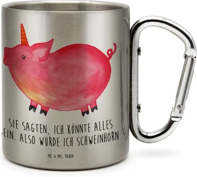 Produktbild von Mr. & Mrs. Panda Thermobecher Einhorn Schwein - Transparent - Geschenk, Teetasse, Trinkbecher Edelstahl, Party, Einhörner, Becher Aus, Edelstahlbecher, Isolierbecher