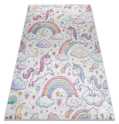 Produktbild von BAMBINO 61400 Waschteppich Einhorn, Regenbogen für Kinder Anti-Rutsch - creme / rosa beige 80x150 cm