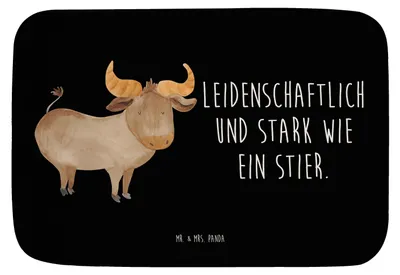 Produktbild von Mr. & Mrs. Panda Badteppich Sternzeichen Stier - Schwarz - Geschenk, Rind, Ochse, Badematte, duschmatte, Badvorleger, Geburtstag April, Badezimmerteppich, badezimmermatte