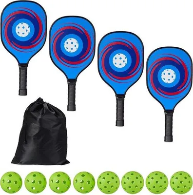 Immagine prodotto di Set pickleball 4 racchette e 8 palline - per parco e spiaggia - racchette per adulti con borsa in legno multicolore