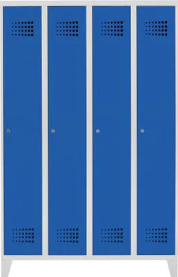 Produktbild von STIER Garderobenspind Premium mit Füßen 4 Abteile Zylinderschloss lichtgrau/enzianblau