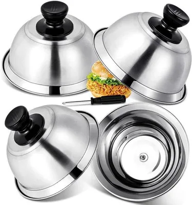 Produktbild von Hamburgerdeckel aus Edelstahl 4 Stück - 16 x 10 cm - Für Grill, Küche und Teppanyaki - Spülmaschinenfest