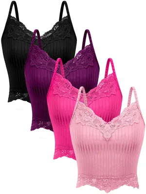 Produktbild von Bencailor 4 Stück Y2k Spitze Camisole Tank Tops Spitze Cami Crop Tops (Schwarz,