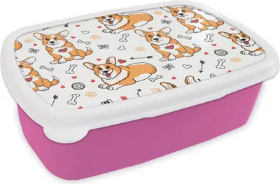 Produktbild von KitchenYeah® Lunchbox Brotzeit Brotdose 17x11 cm Hund - Corgi - Muster Kinder Brotzeitdose - Lunchpaket - Brotkasten  - Sandwich Box