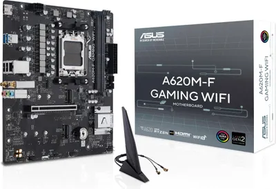 Obrázek produktu pro ASUS A620M-F GAMING WIFI, AMD, Zásuvka AM5, AMD Ryzen 7000 Series, AMD Ryzen 8000 Series, AMD Ryzen 9000 Series, DDR5-SDRAM, 128 GB, DIMM