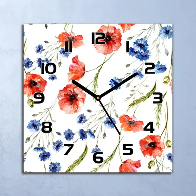 Produktbild von Wanduhr Echt-Glas-Küchenuhr Vintage Mohnblumen Quarz 30x30 Deko Bilder